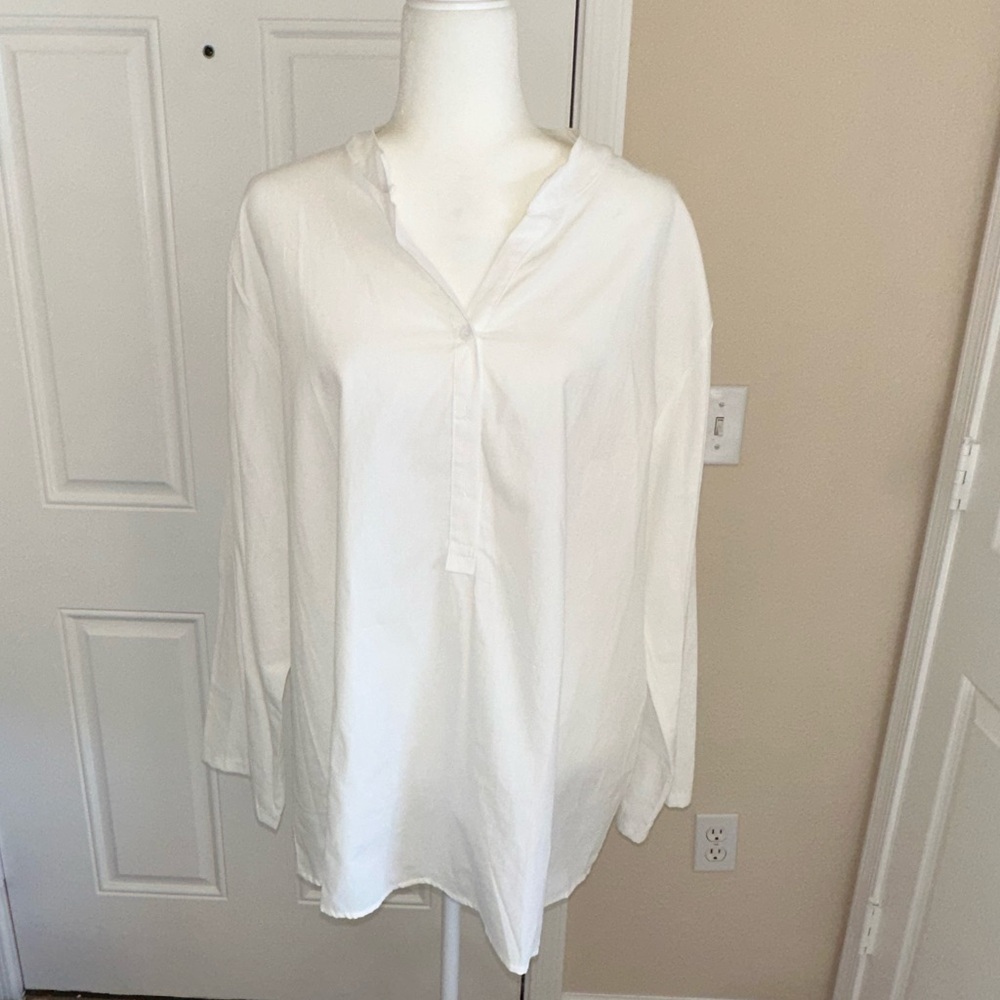 White Long Sleeve 3XL V-Neck Button Down Plus Size Shirt